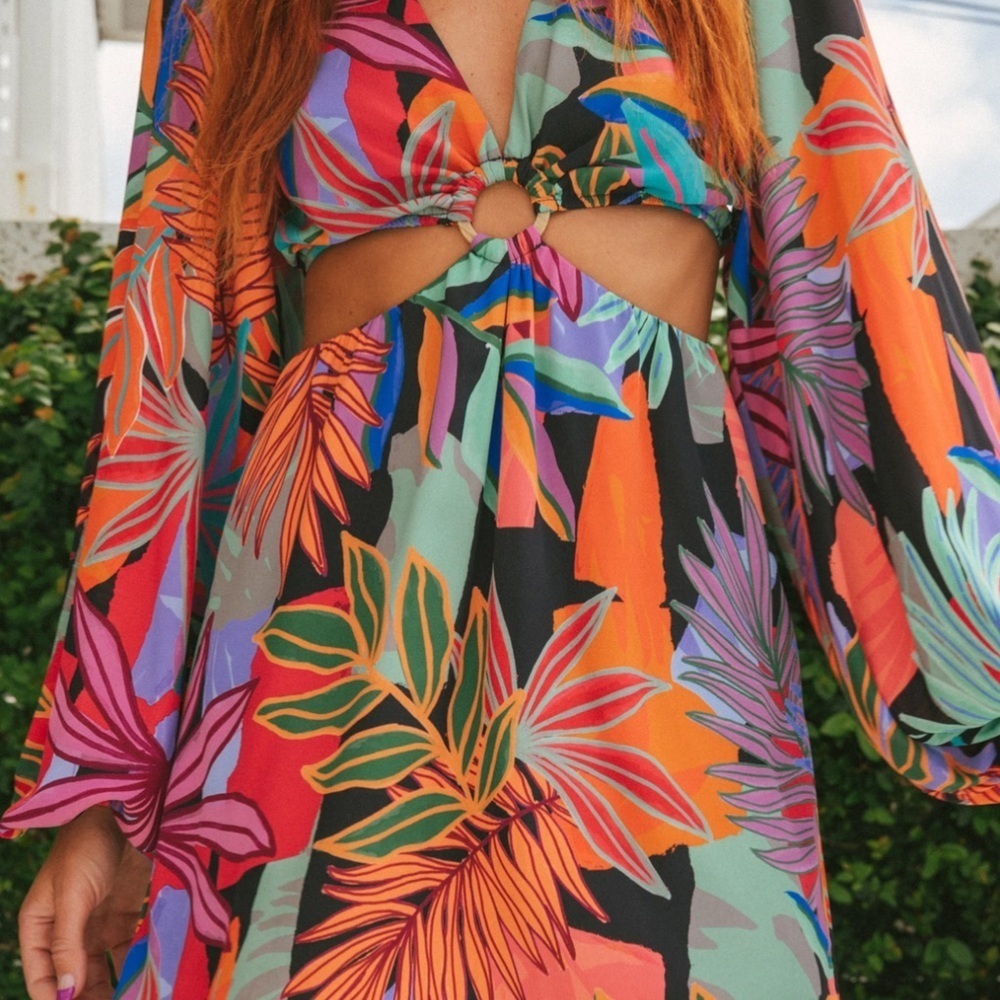 SHOW ME YOUR MUMU Go Out Cut Out Mini Dress Tropical Paradise Size Medium - Picture 4 of 16
